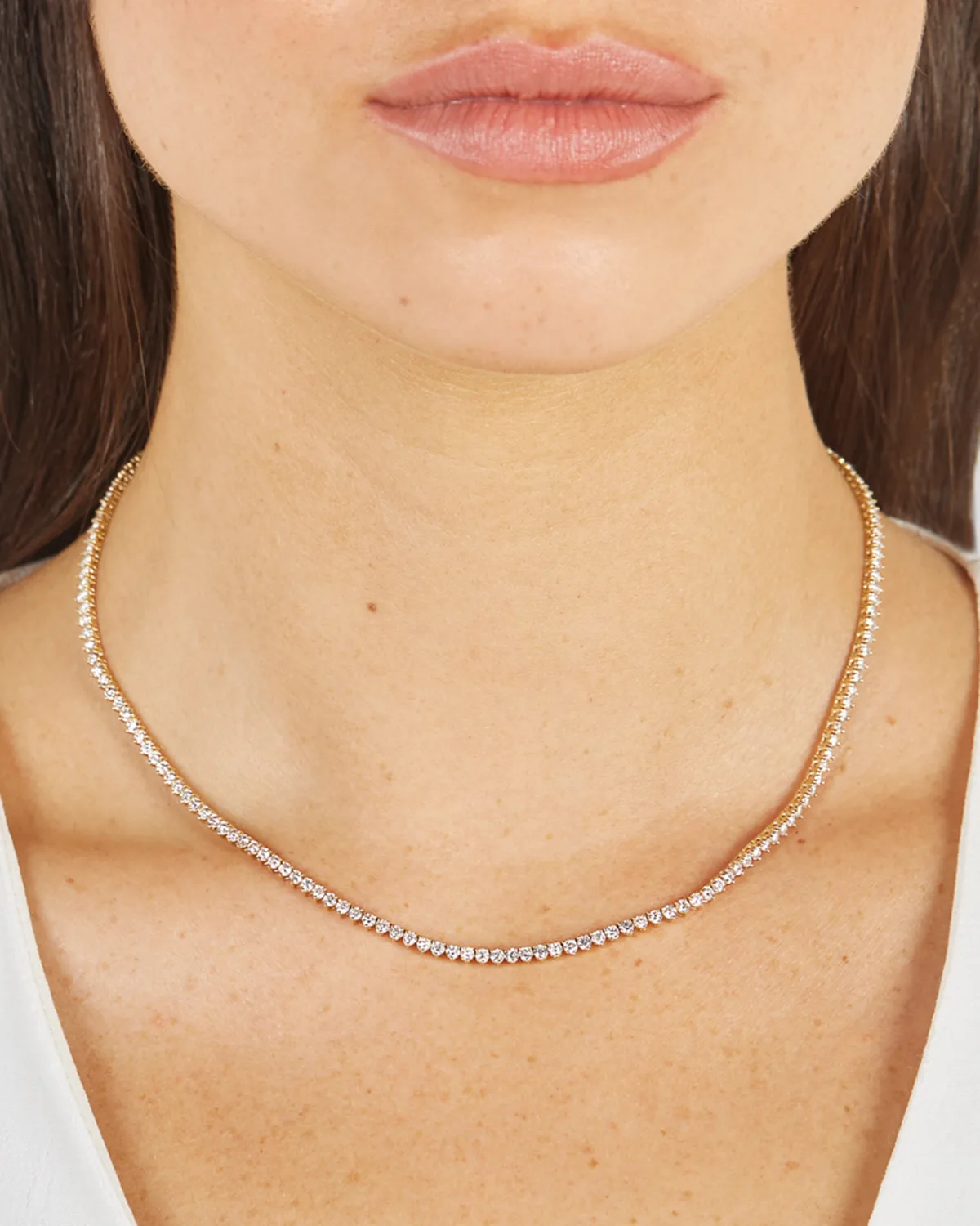 18k Gold White Diamond Tennis Necklace