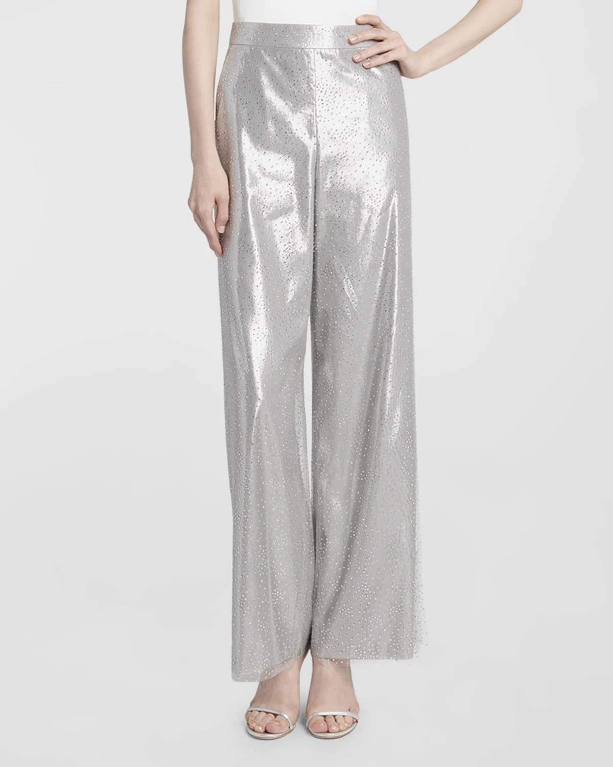 Crystal Wide-Leg Silk Trousers