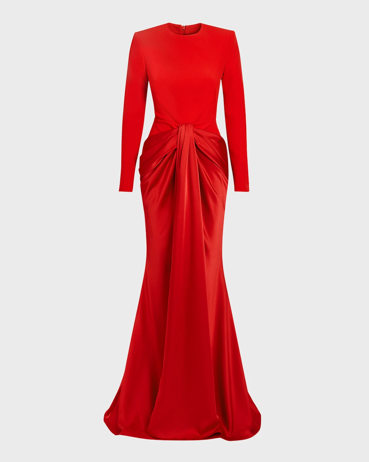 Naira Draped Satin-Skirt Long-Sleeve Gown