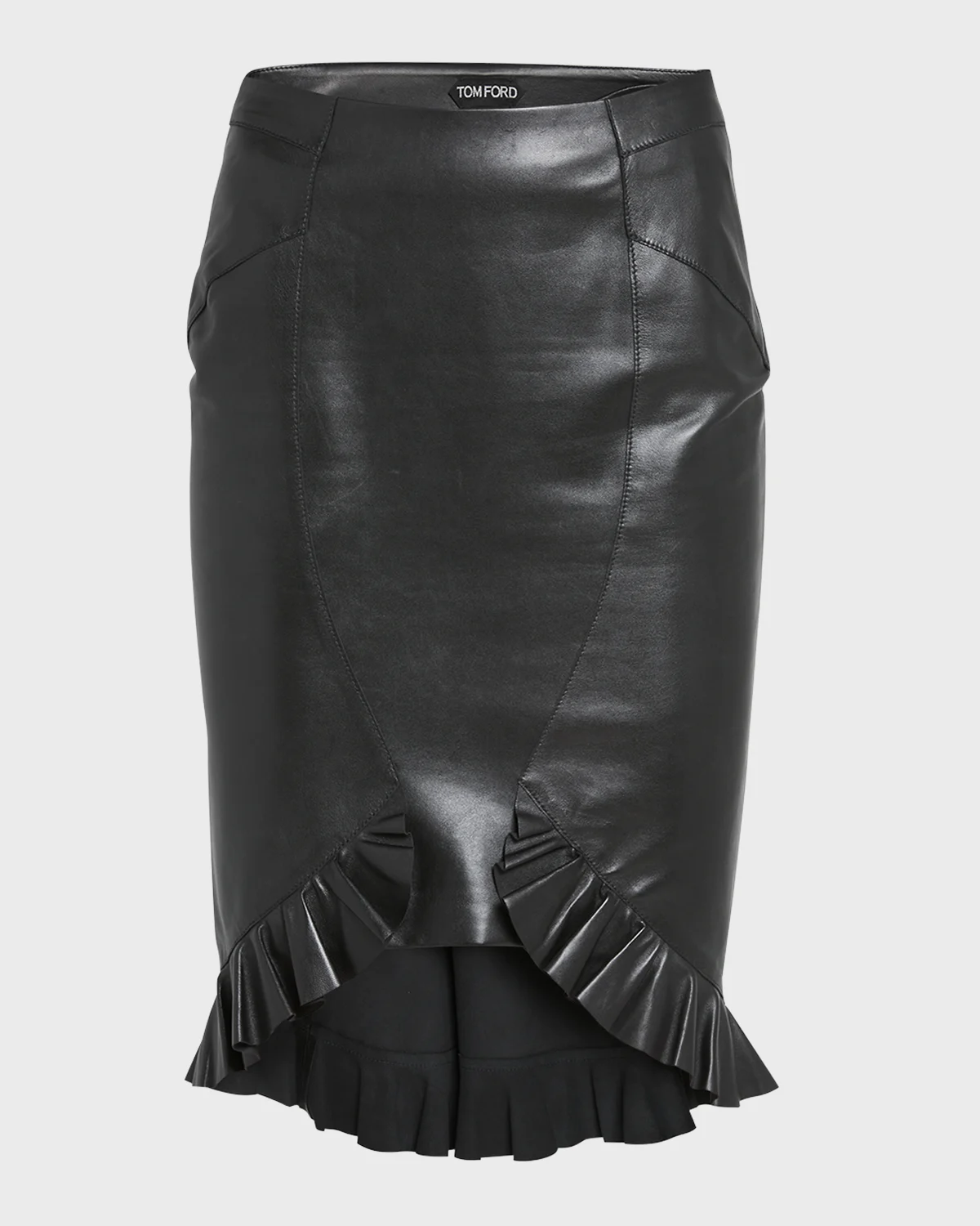 Quanteria Leather Ruffle Godet Asymmetric Skirt