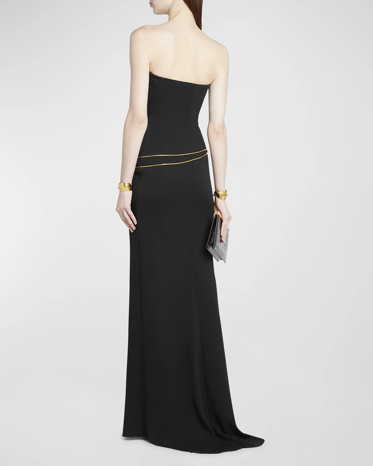 Stretch Sable Strapless Evening Dress with Cutout Detail