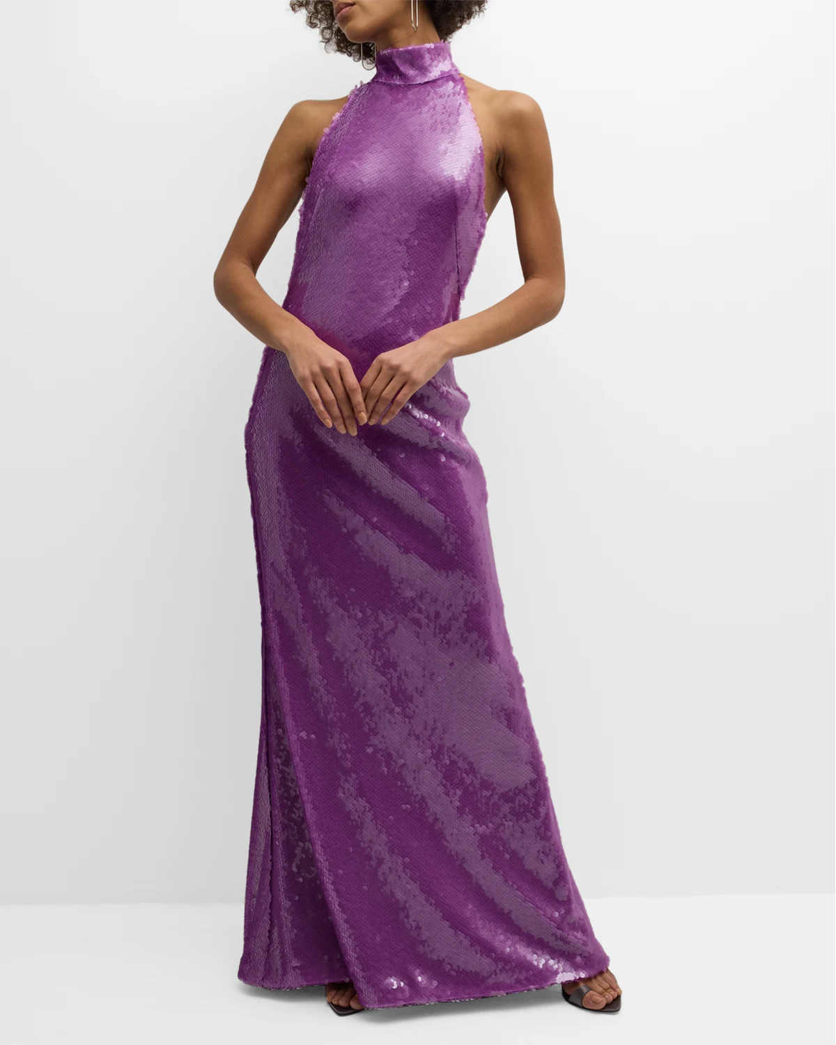 Sequined Halter Backless Gown