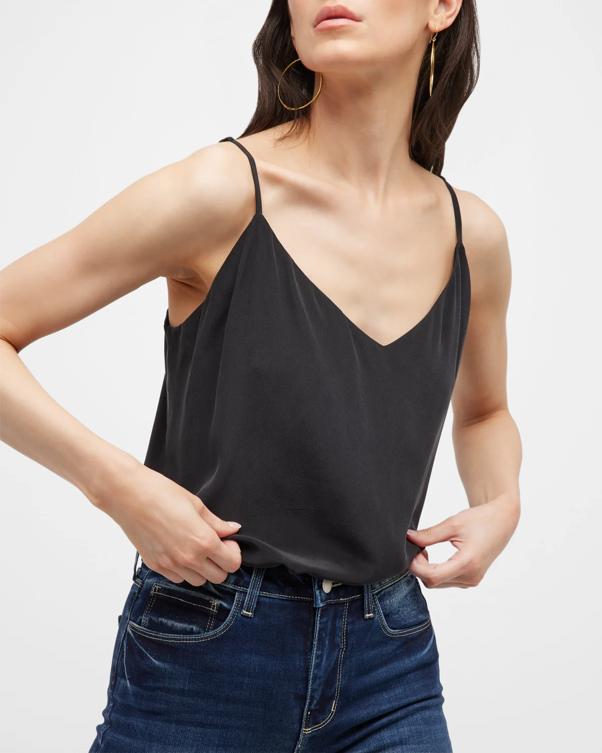 Jane V-Neck Spaghetti-Strap Silk Tank