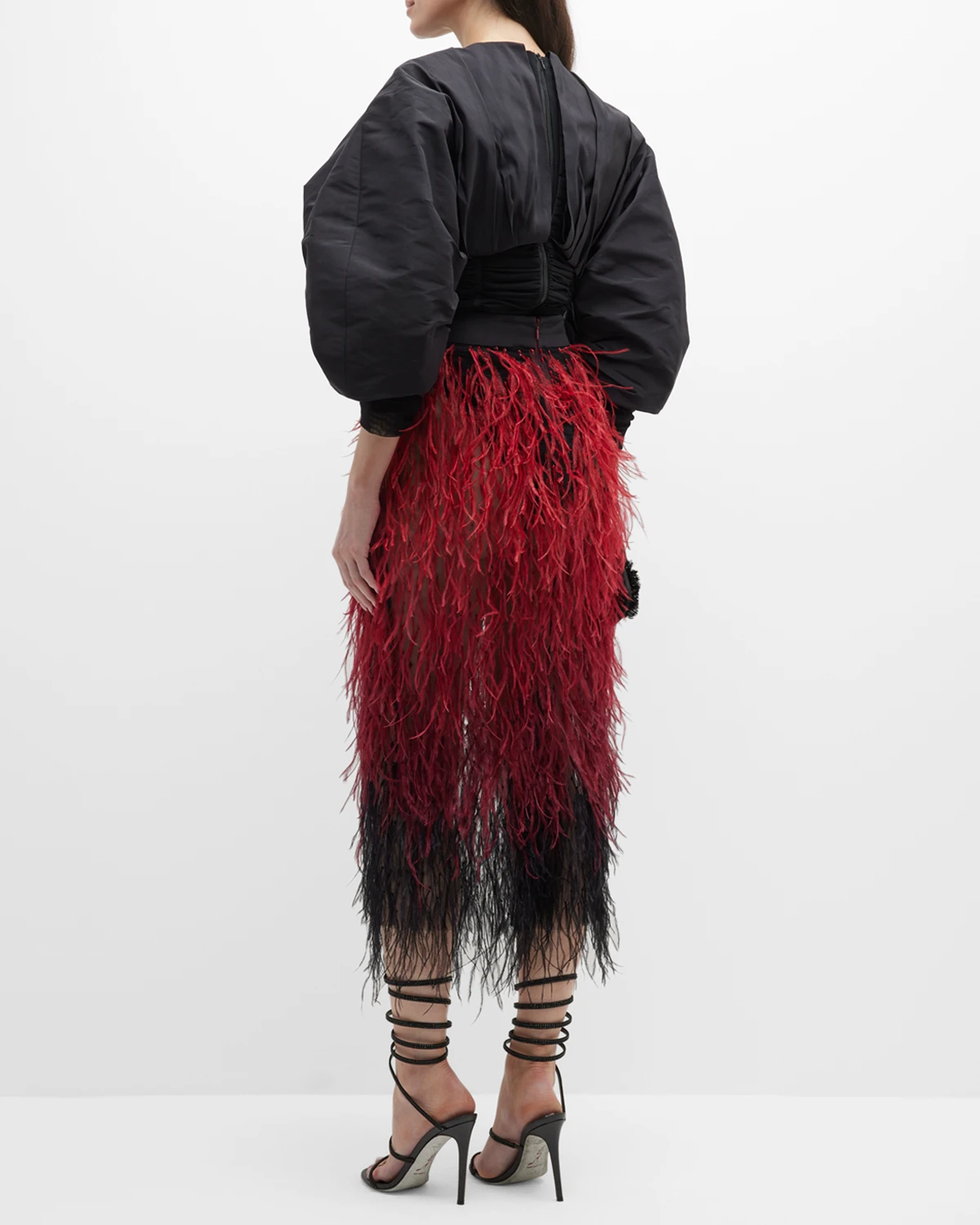 Tulle Midi Skirt w/ Feather Embellishments  