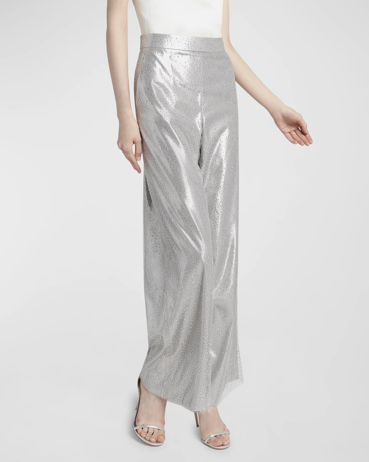 Crystal Wide-Leg Silk Trousers