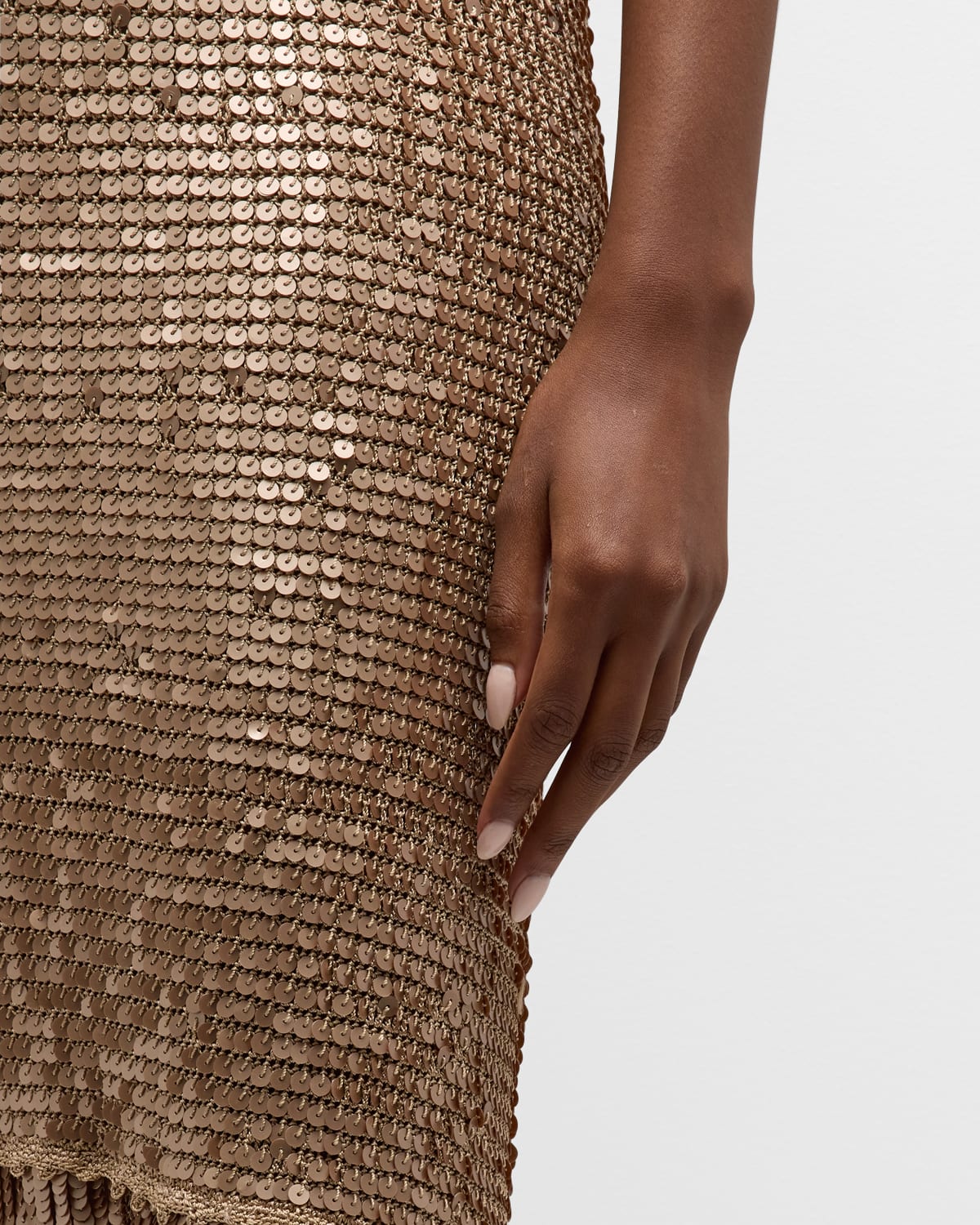 Renzo Metallic Sequin Halter Midi Dress