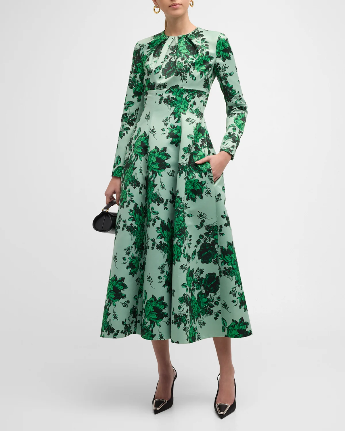 Brita Floral-Print Long-Sleeve Fit-&-Flare Midi Dress