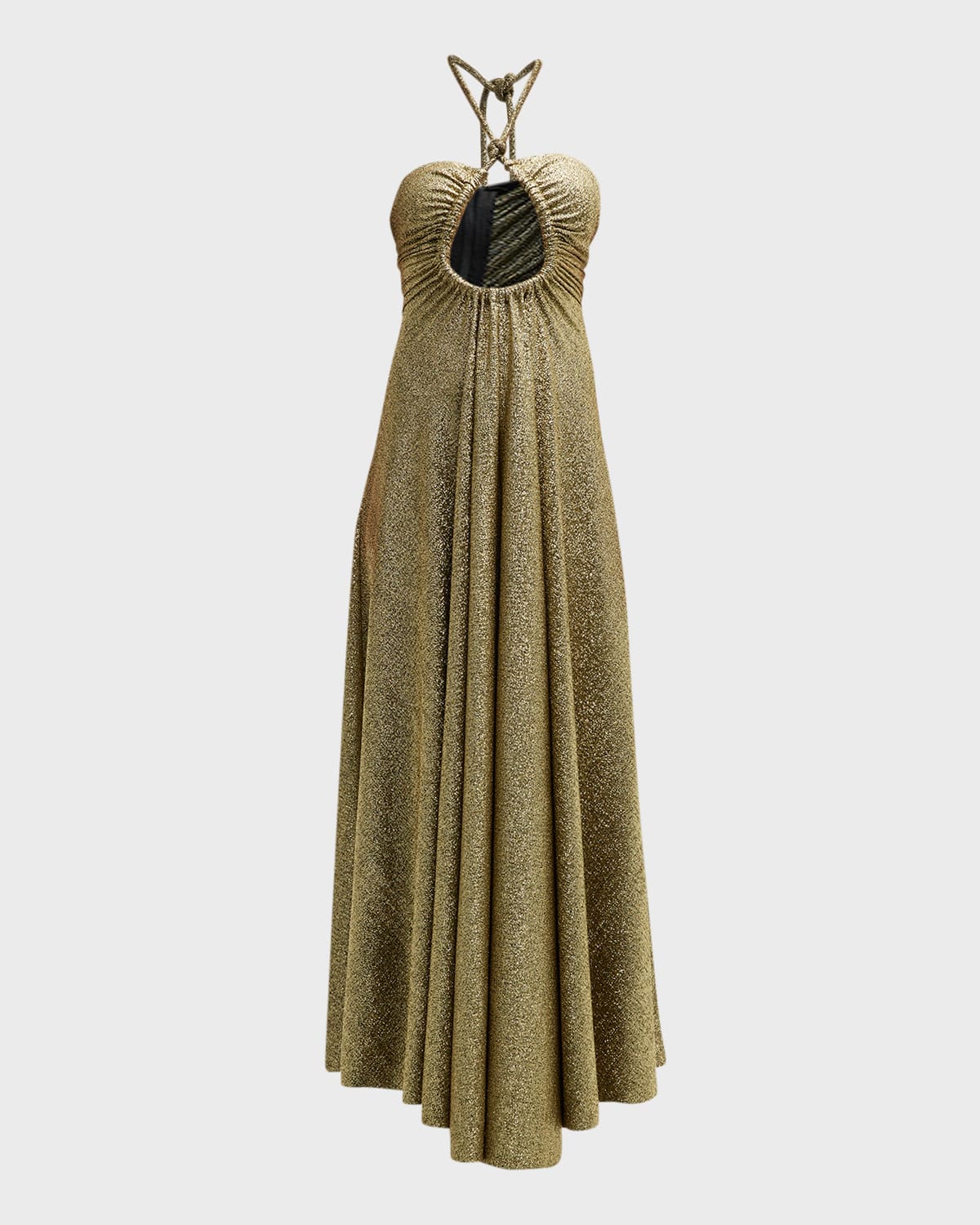 Metallic Jersey Halter Dress with Front Cutout