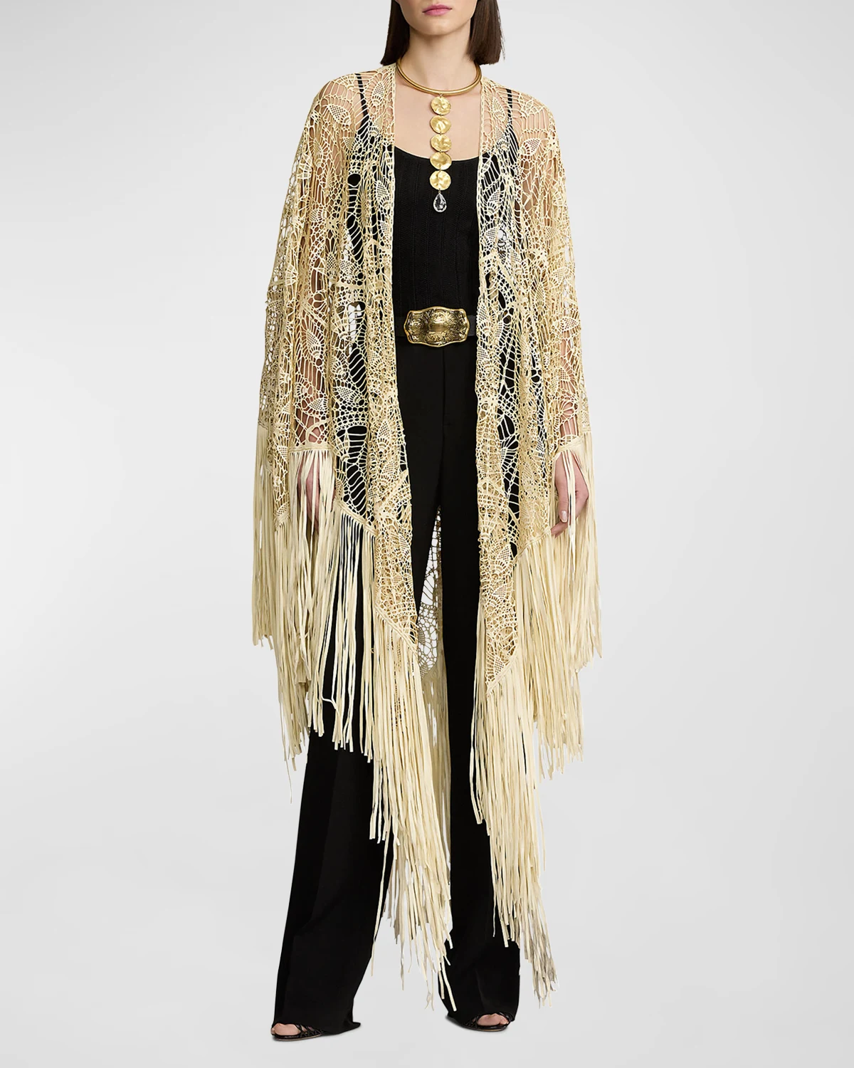 Annisten Fringe-Trim Lambskin Shawl