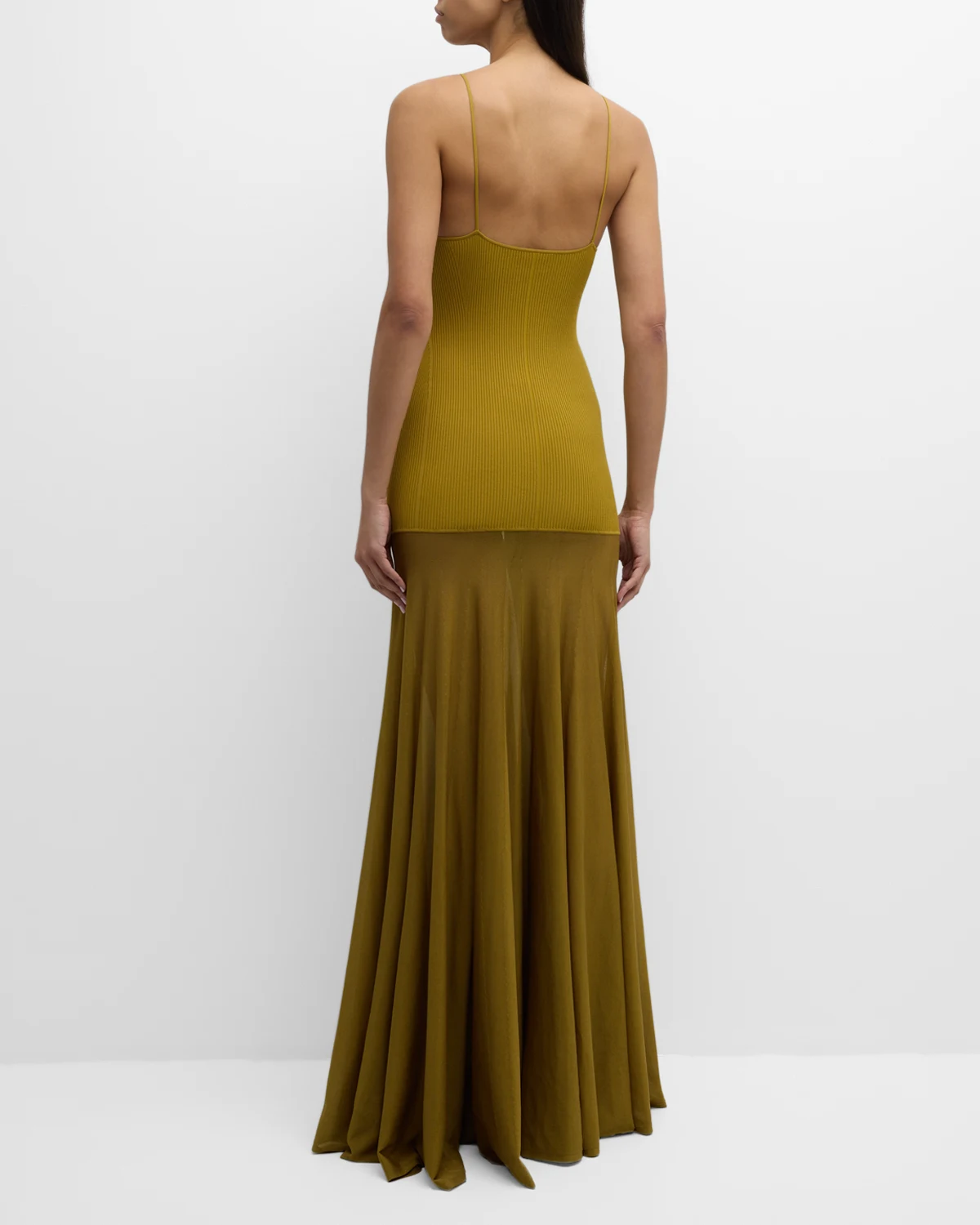 The Katya Ribbed Knit Maxi Dress with Sheer Pleated Skirt