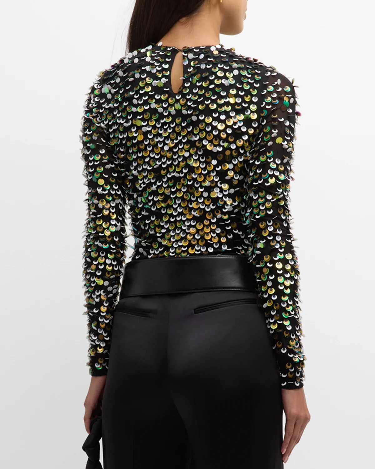 Crewneck Sequin Long-Sleeve Bodysuit