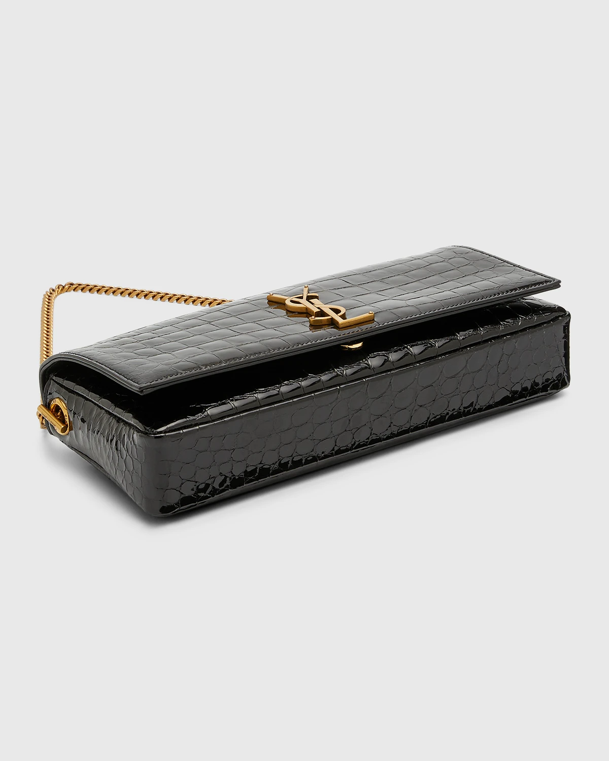 Kate YSL Clutch Bag in Croc-Embossed Patent Leather