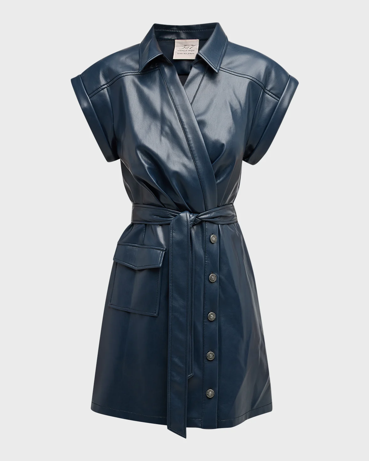 Tena Belted Vegan Leather Wrap Dress