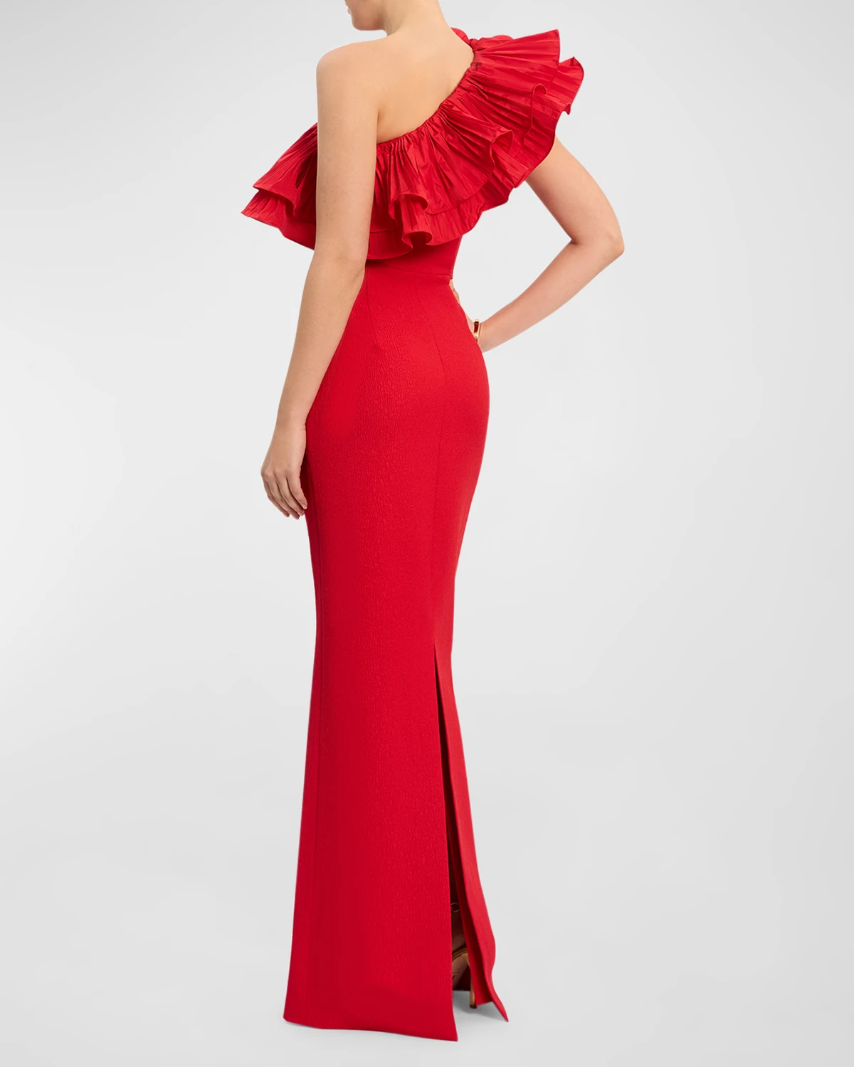 Chiara One-Shoulder Ruffle Crepe Column Gown