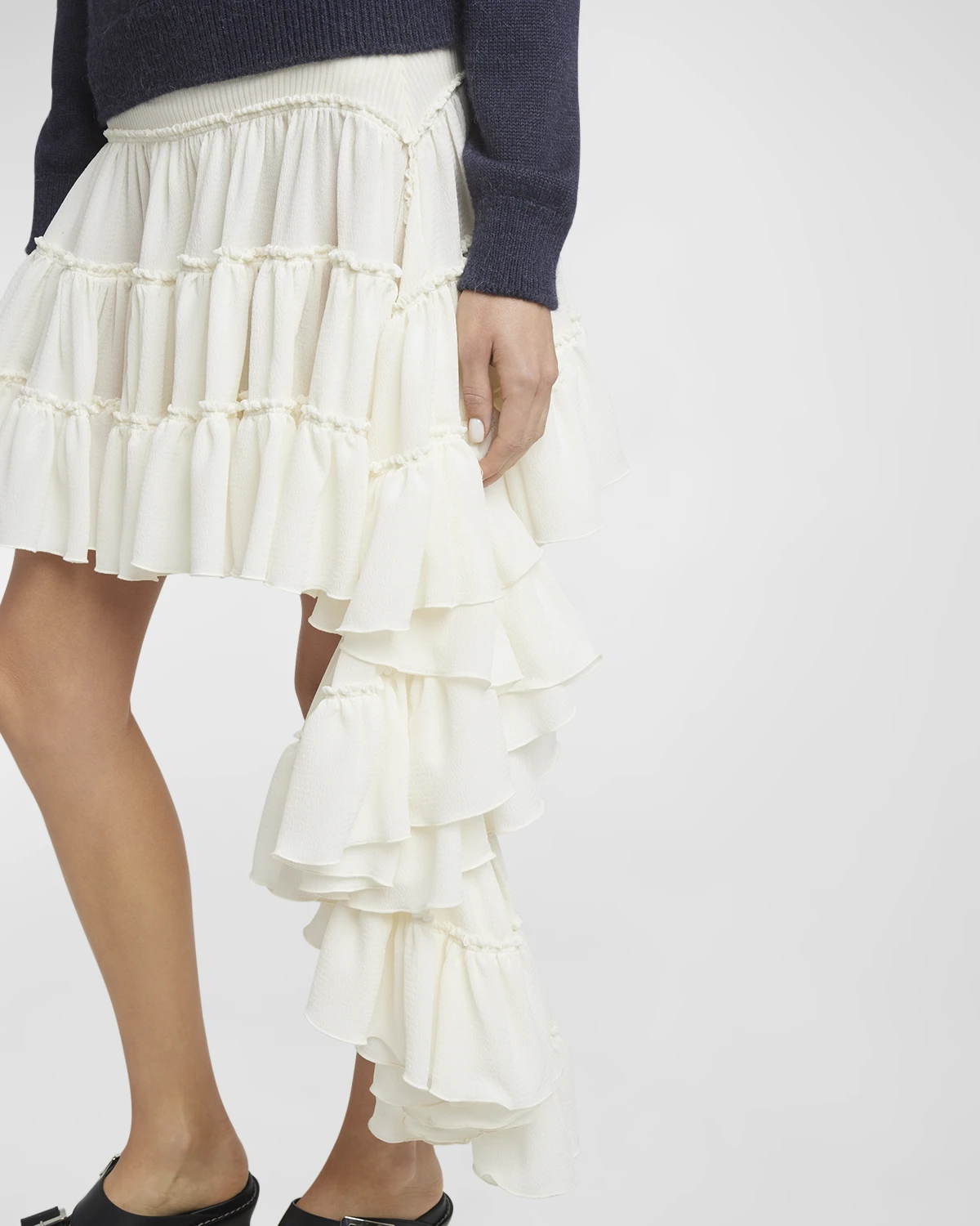 Ruffled Aysmetric Hem Mini Skirt