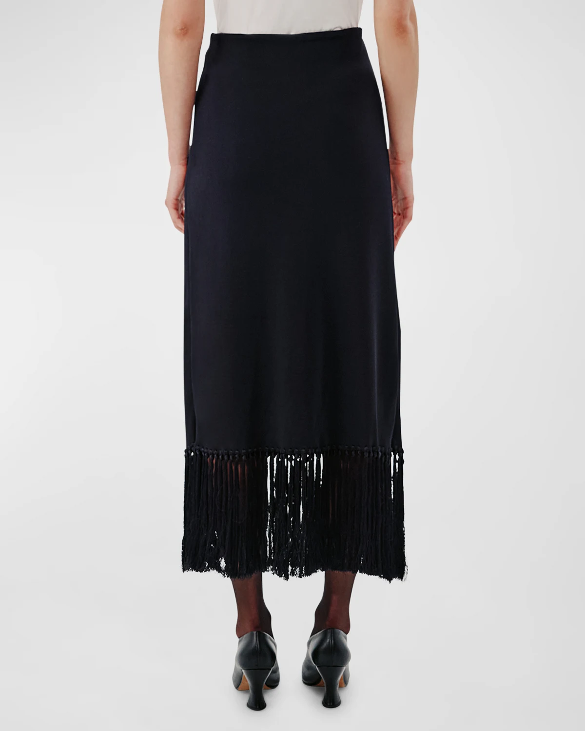 Fringe Hem Knit Maxi Skirt