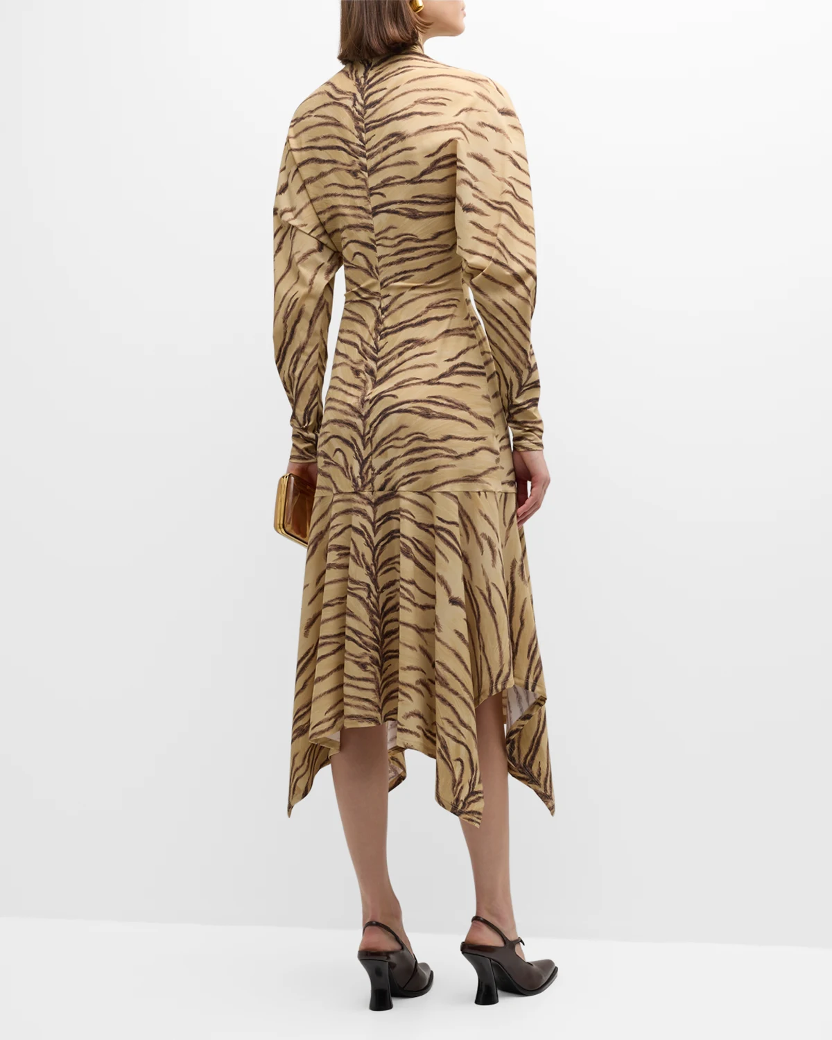 Tiger Print Handkerchief Midi Dress