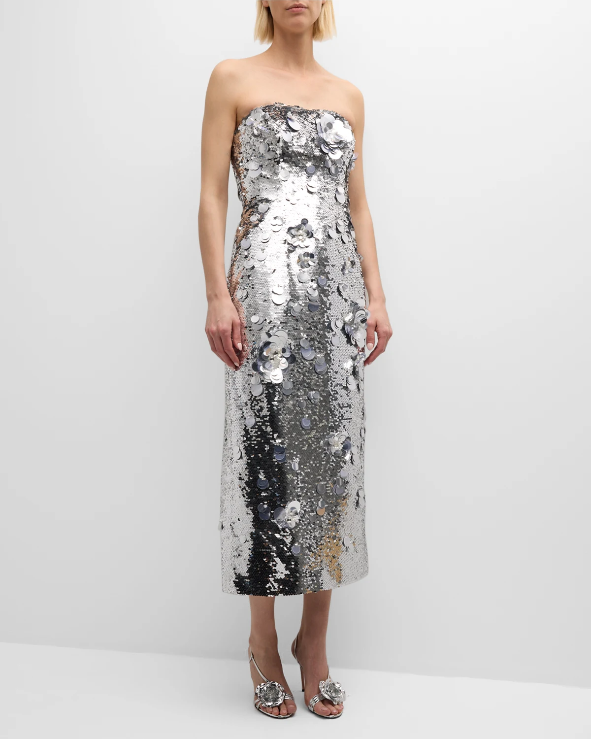 Embellished Strapless Sequined Cocktail Dress