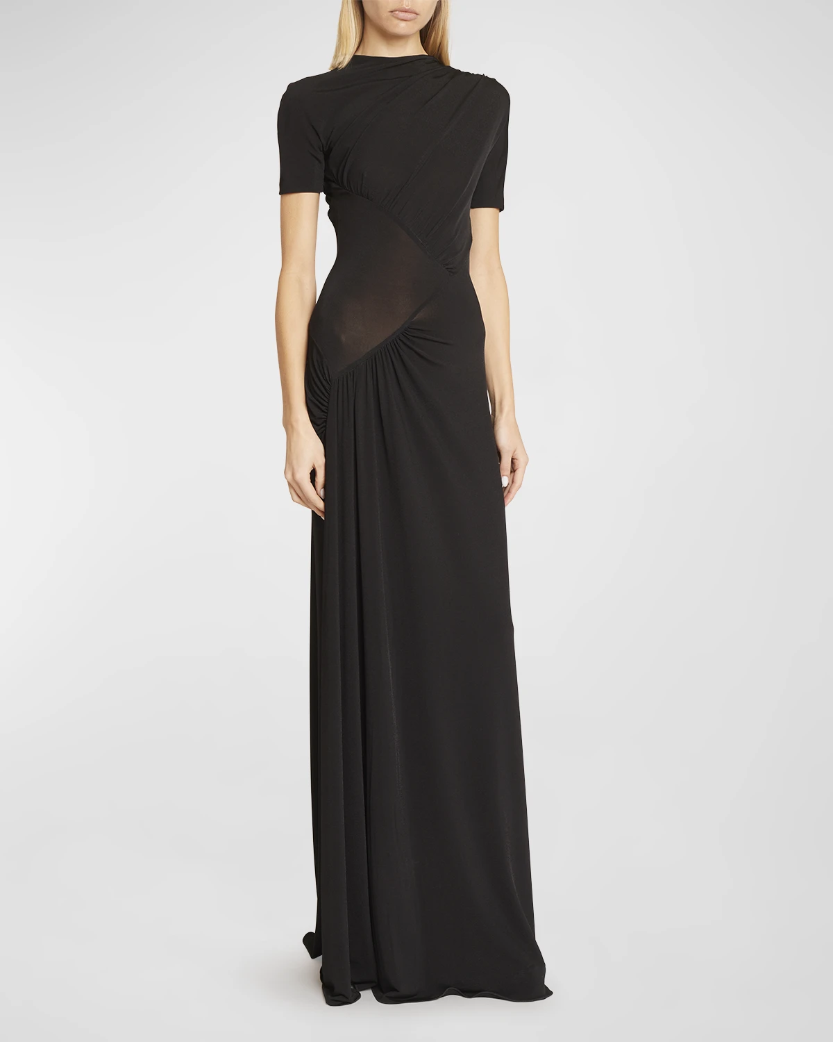 Draped Jersey Gown with Sheer Inset Detail