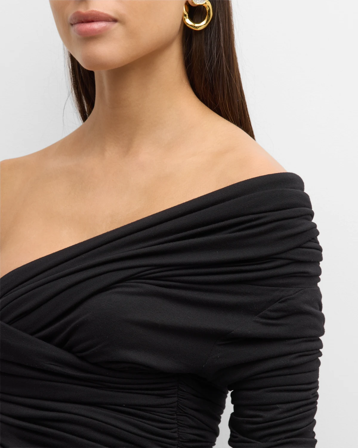 Ruched Off-The-Shoulder Long-Sleeve Bodysuit