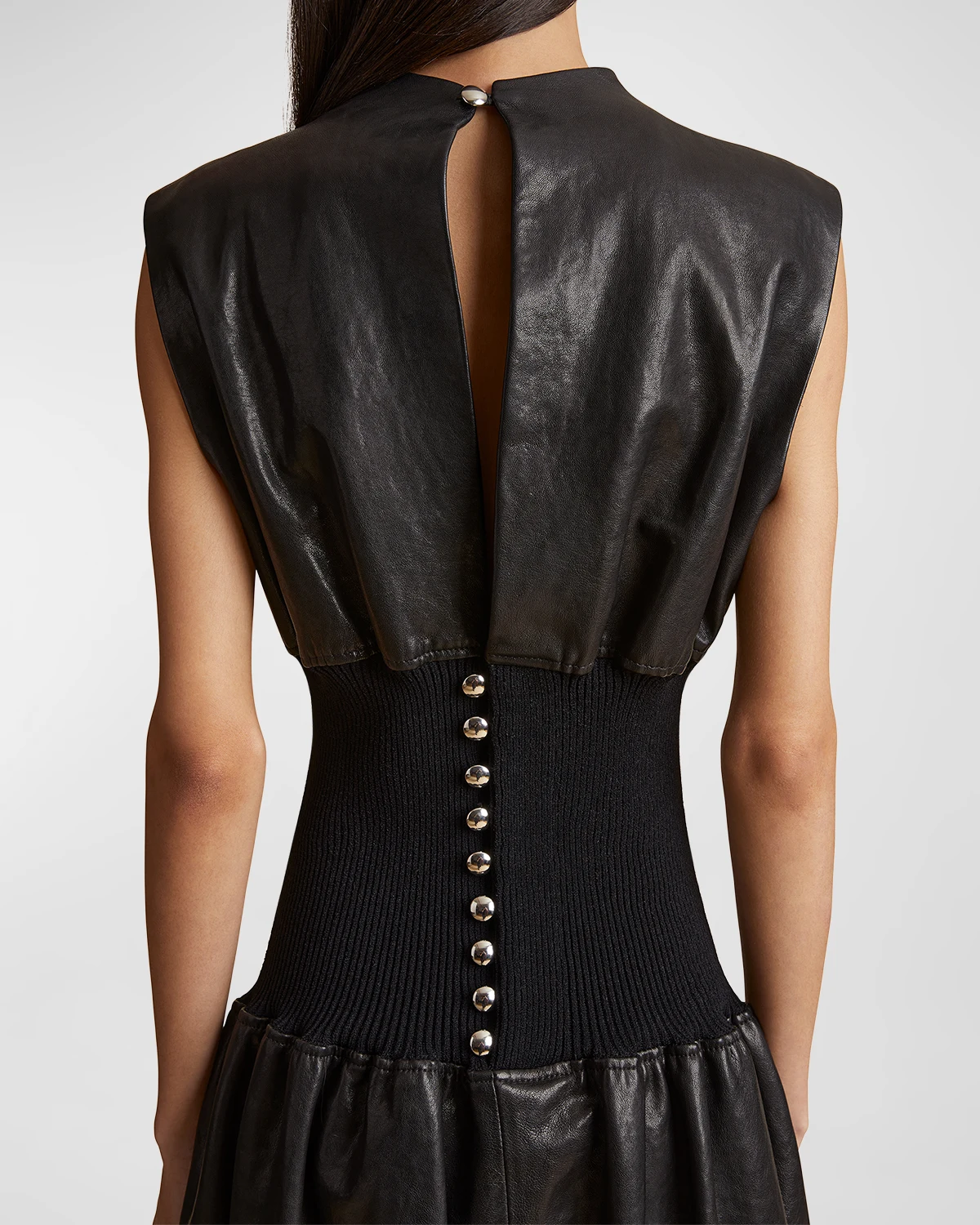 Uni Ribbed Waist Leather Dress