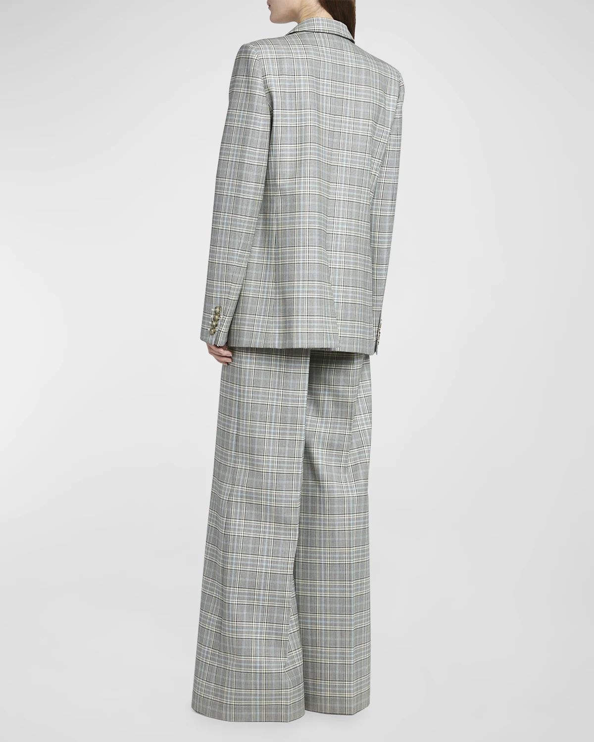 Plaid Flared Wool Trousers