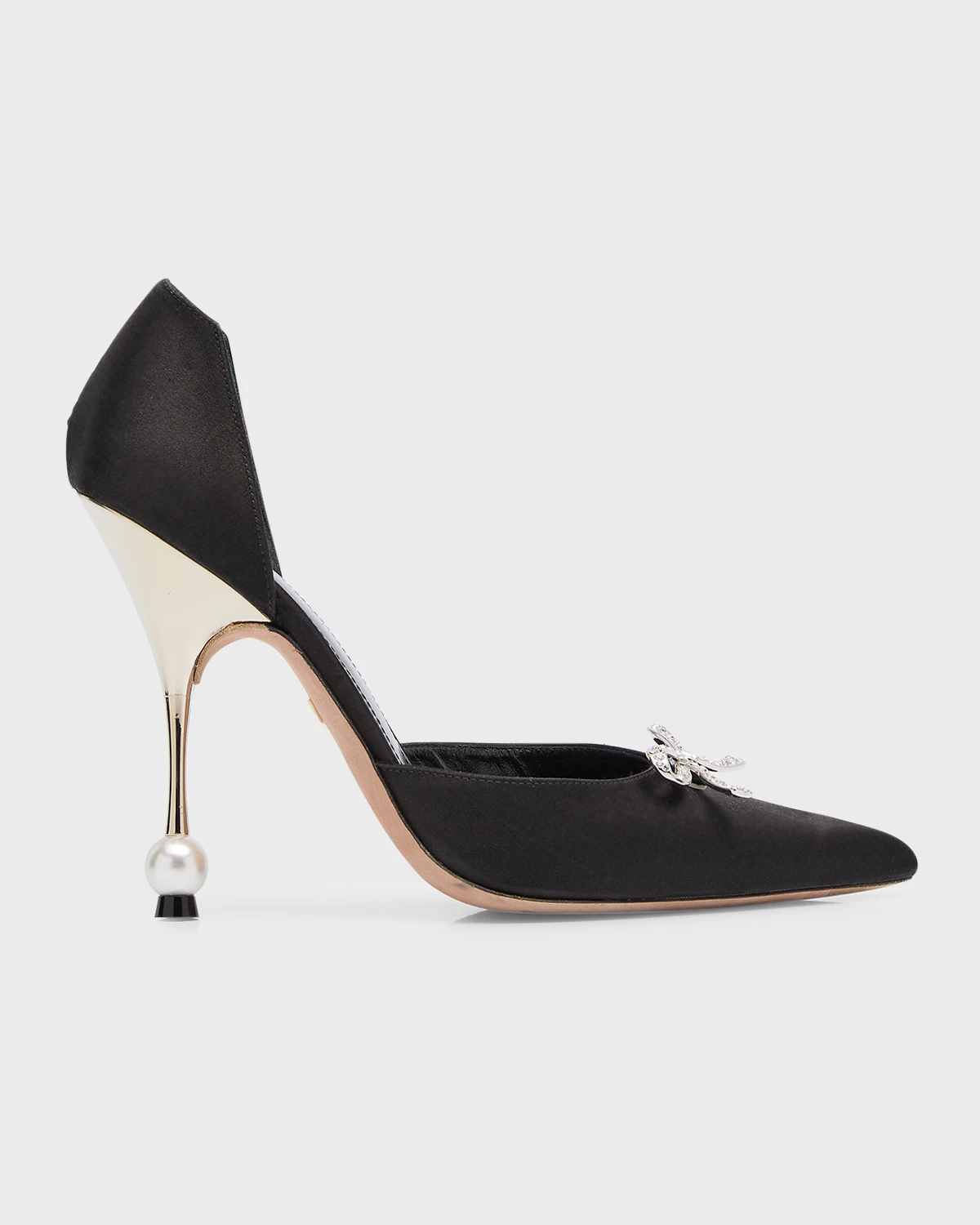 Satin Crystal Bow D'Orsay Pumps