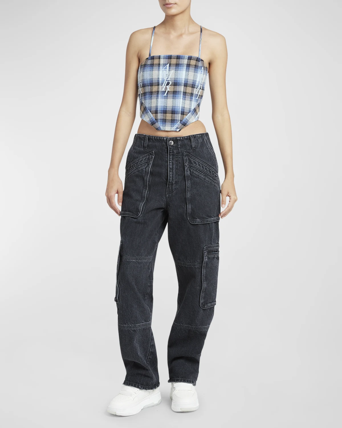 Logo Plaid Sleeveless Corset Top