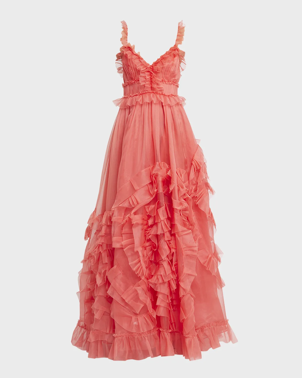 Margaux Frill-Strap Ruffled Silk Gown