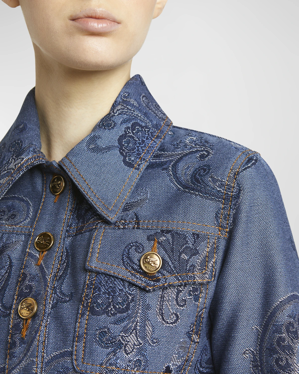 Etch Paisley Denim Cropped Jacket