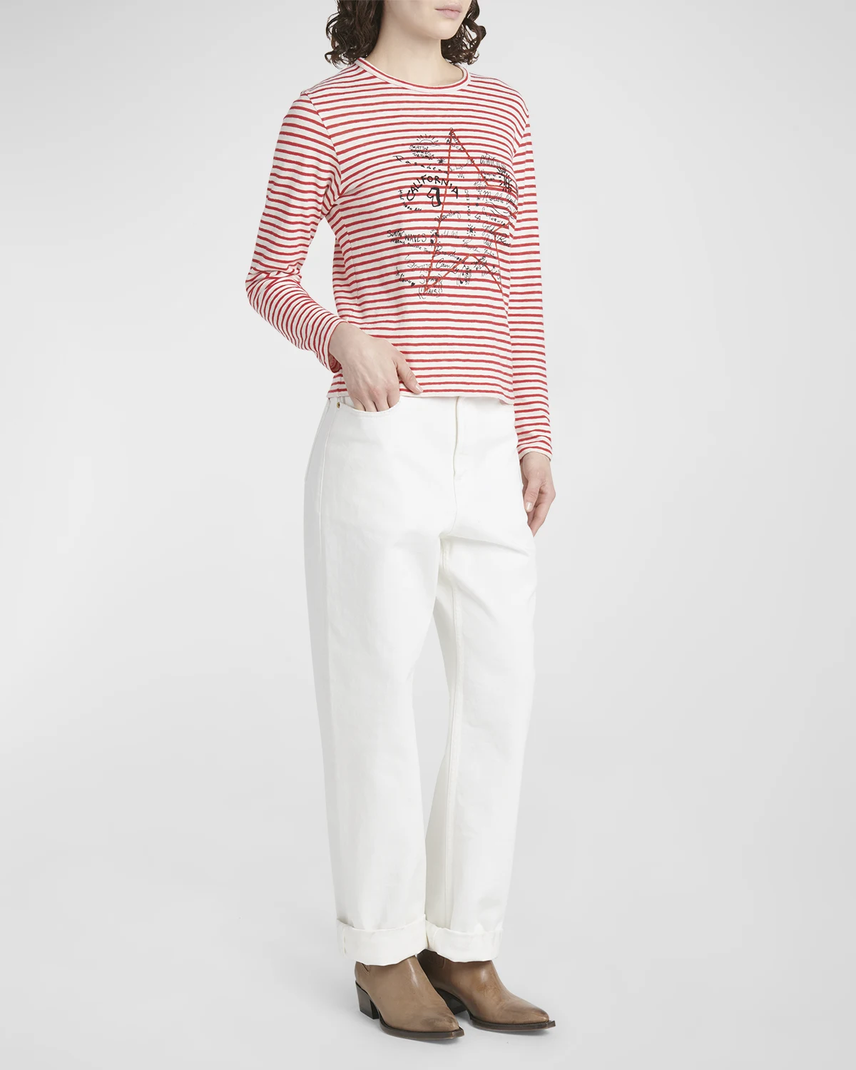 Striped Long-Sleeve T-Shirt w/ Embroidery