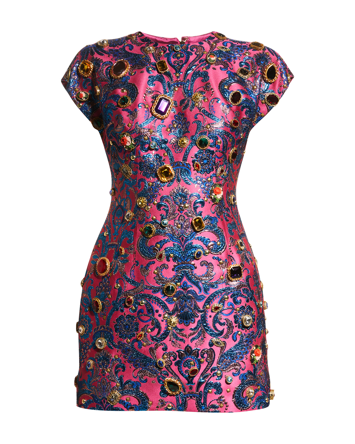 Ricamo Gem Embellished Brocade Mini Dress