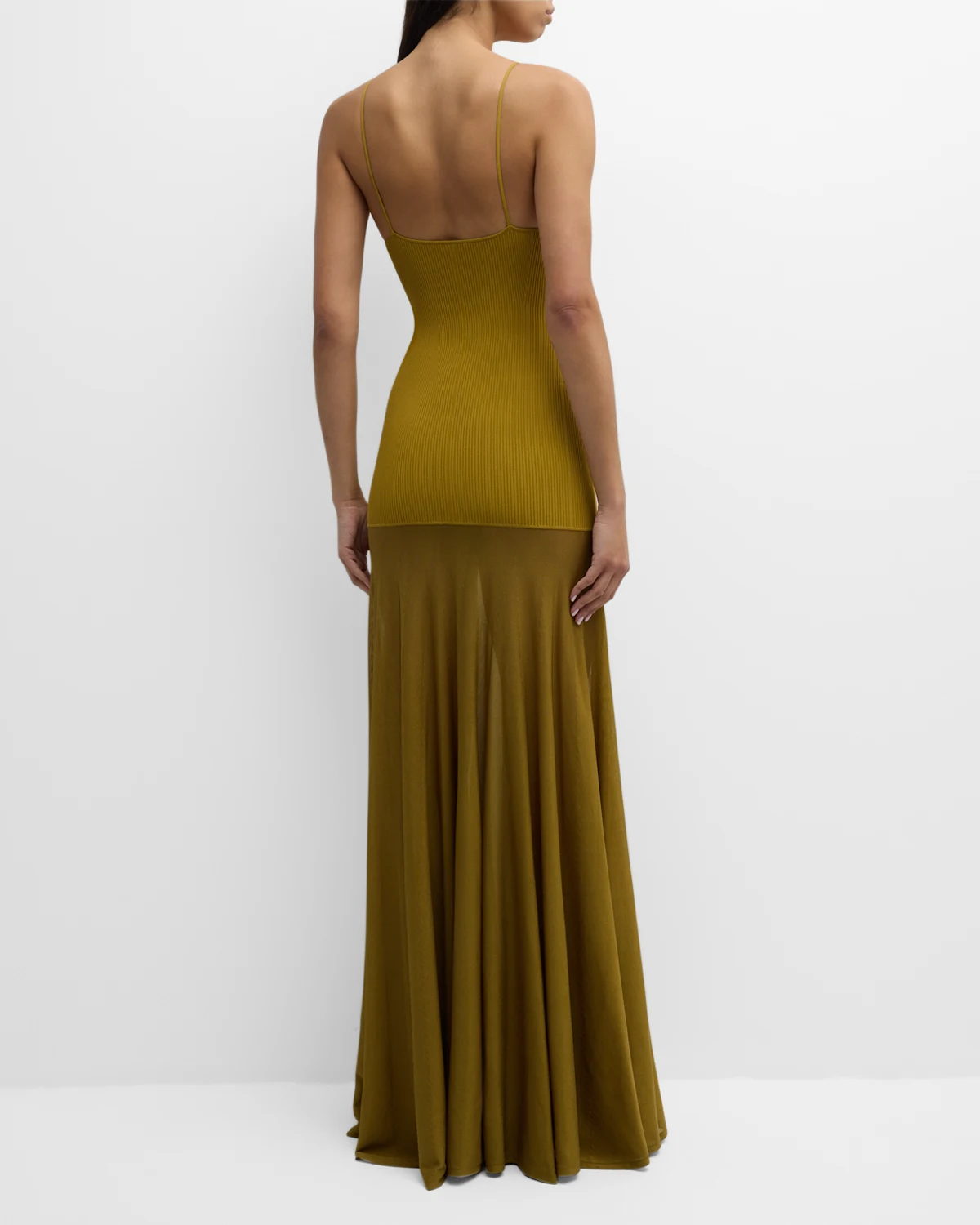 The Katya Ribbed Knit Maxi Dress with Sheer Pleated Skirt