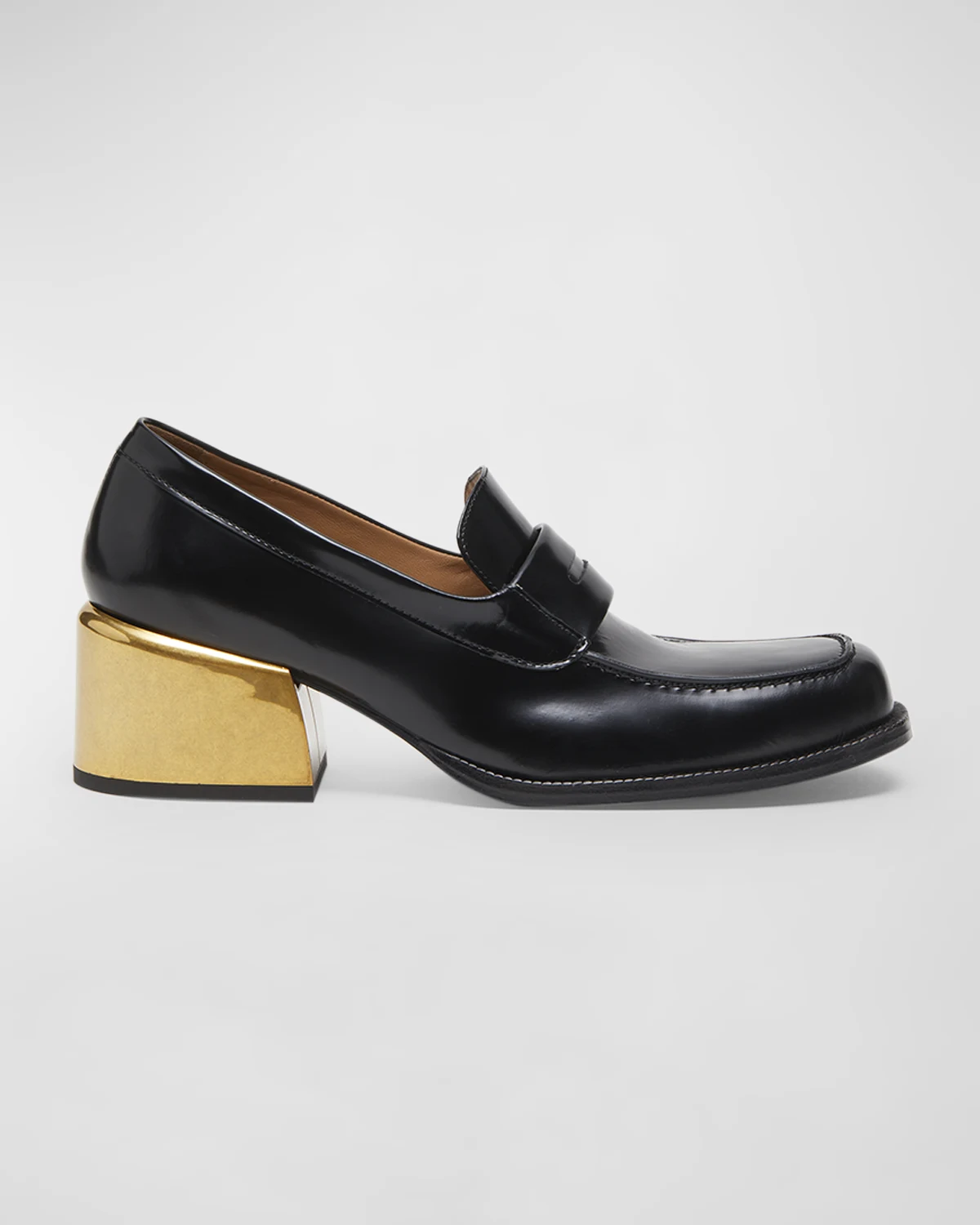 Leather Metallic-Heeled Penny Loafers