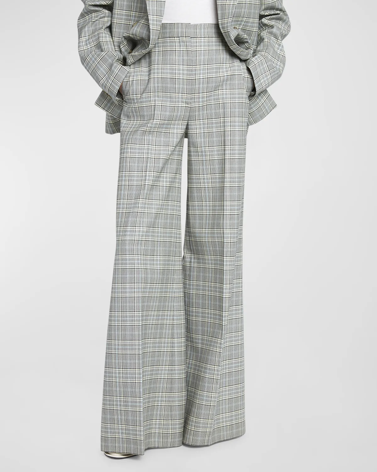 Plaid Flared Wool Trousers