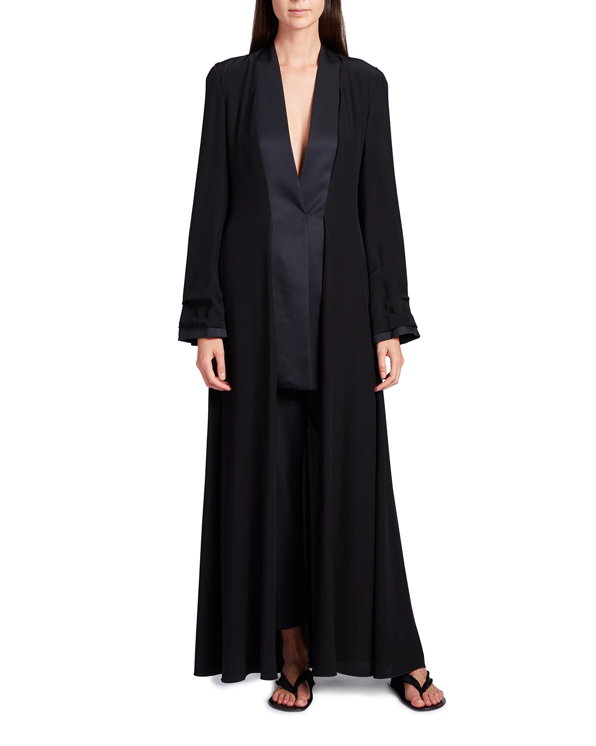 Keanu Silk-Trim Long A-Line Coat