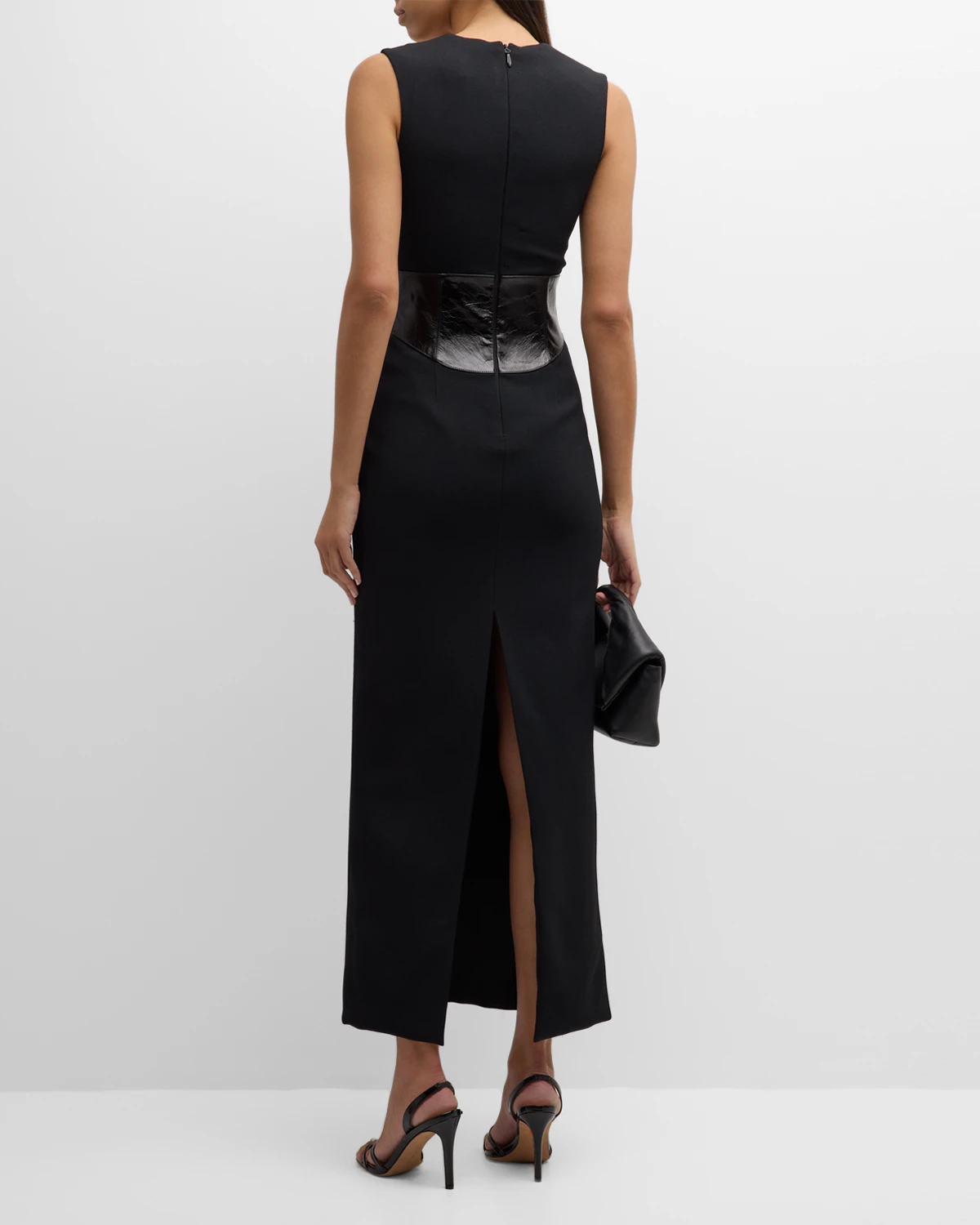 Leather Corset Crepe Sleeveless Maxi Dress