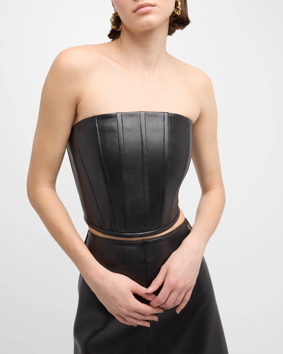 Strapless Leather Crop Corset Top