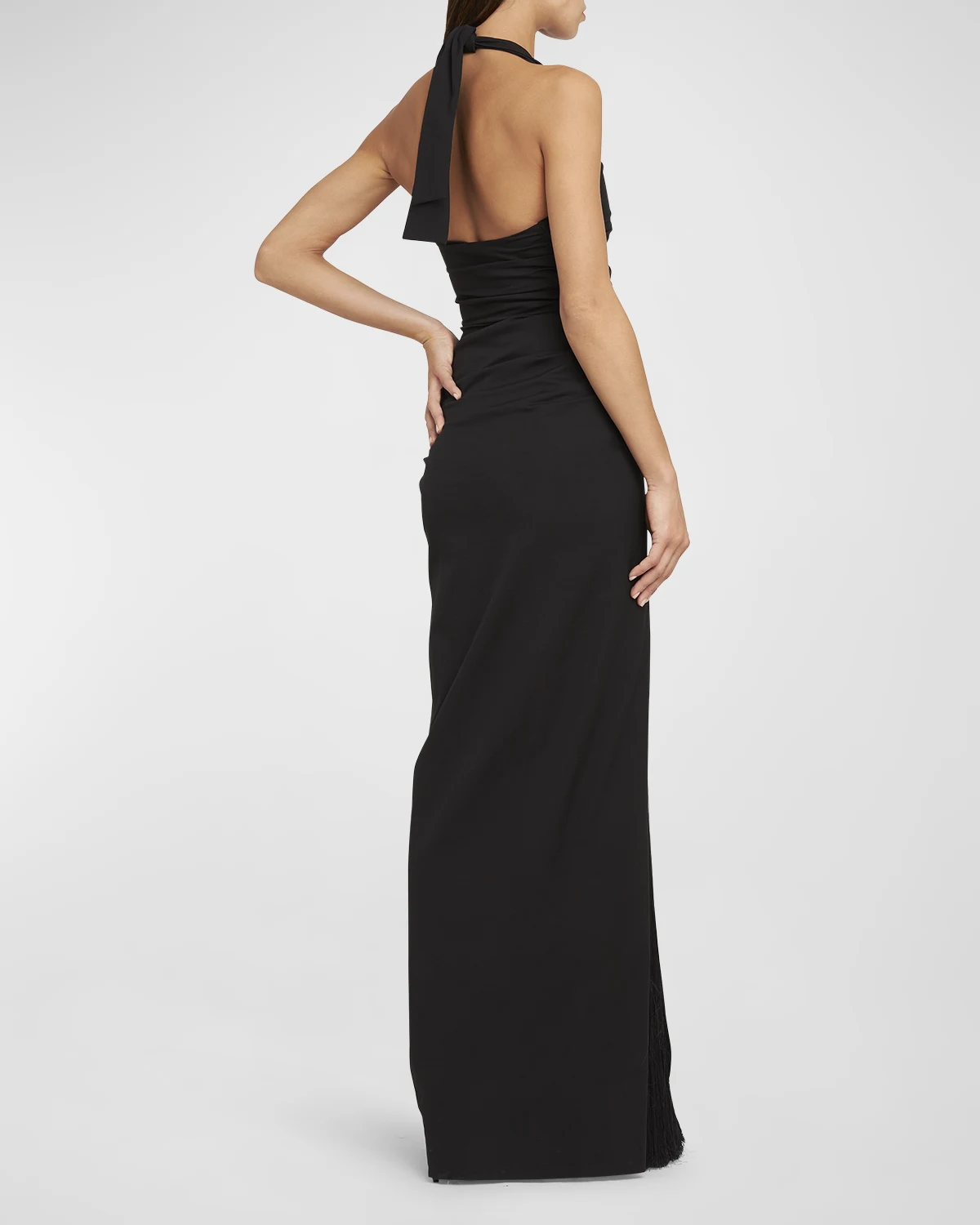 Tassel Ruched Halter Gown