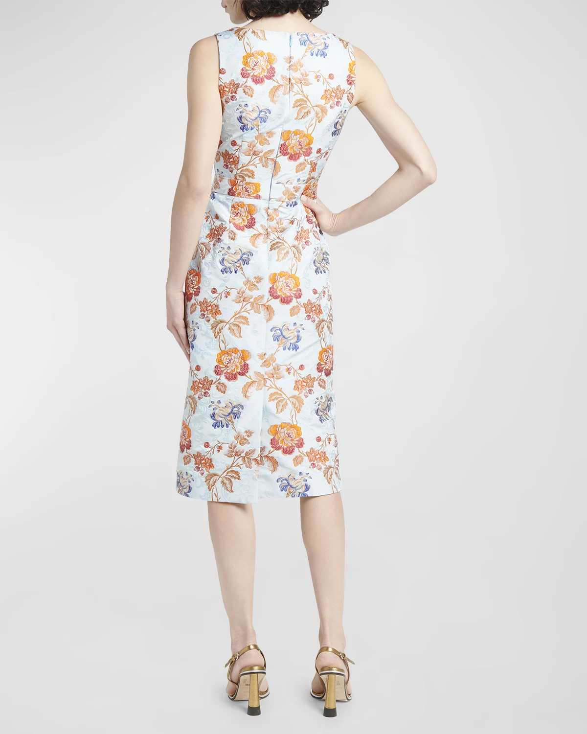 Floral Brocade Sleeveless Midi Sheath Dress