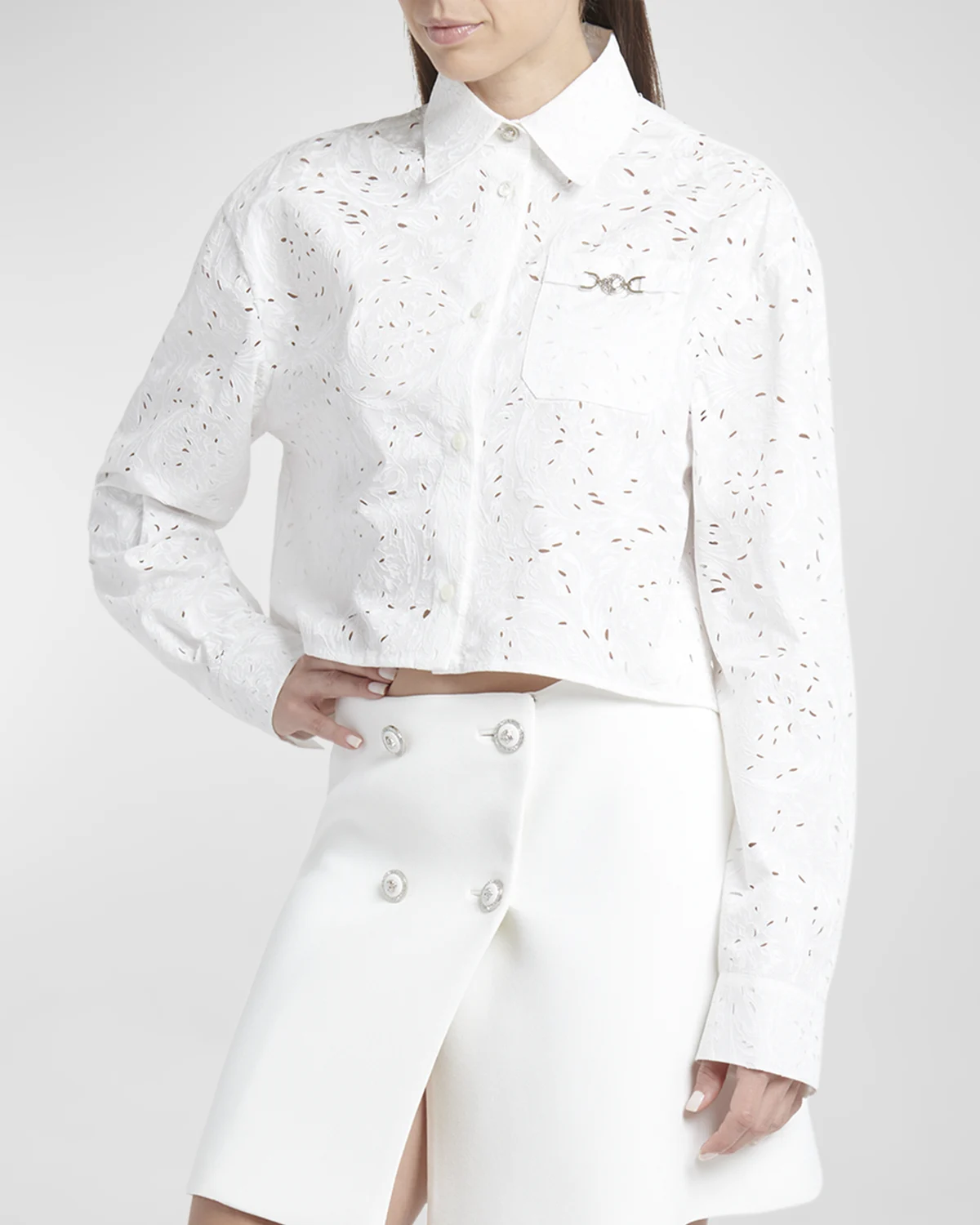 Medusa '95 Baroque Brodeire Anglaise Crop Collared Shirt