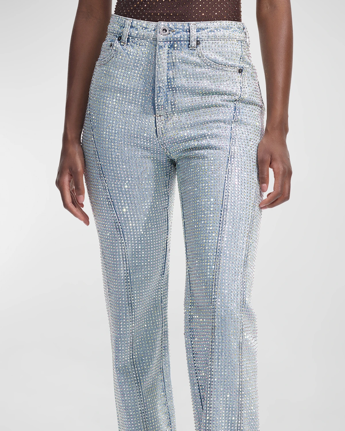 Rhinestone-Embellished Straight-Leg Denim Jeans