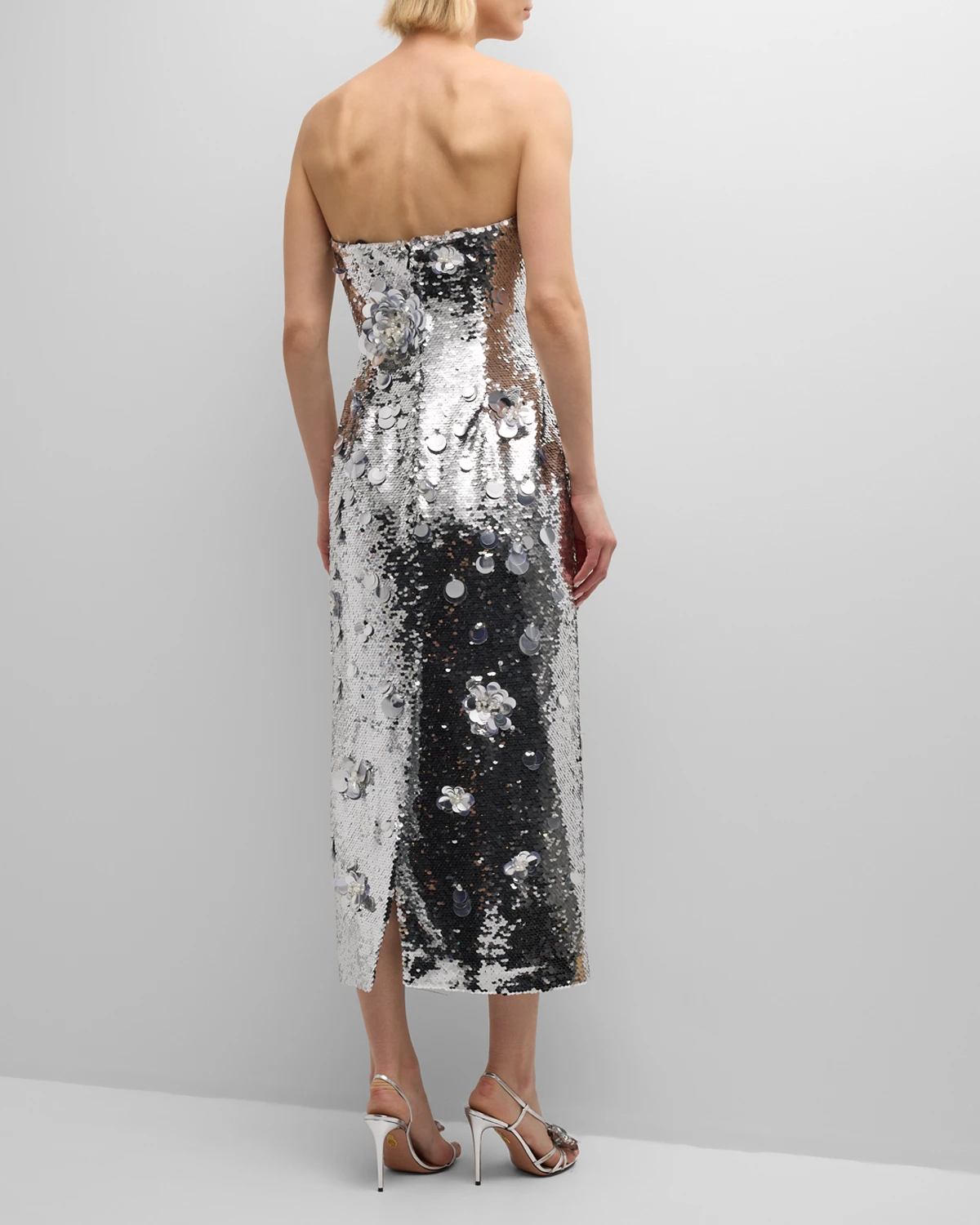 Embellished Strapless Sequined Cocktail Dress