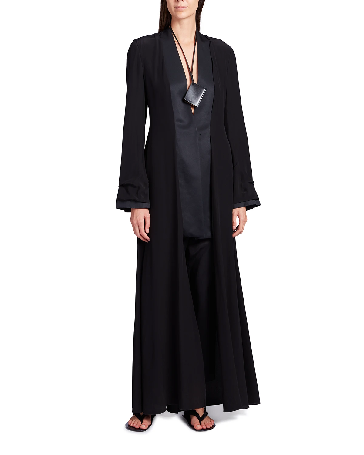 Keanu Silk-Trim Long A-Line Coat