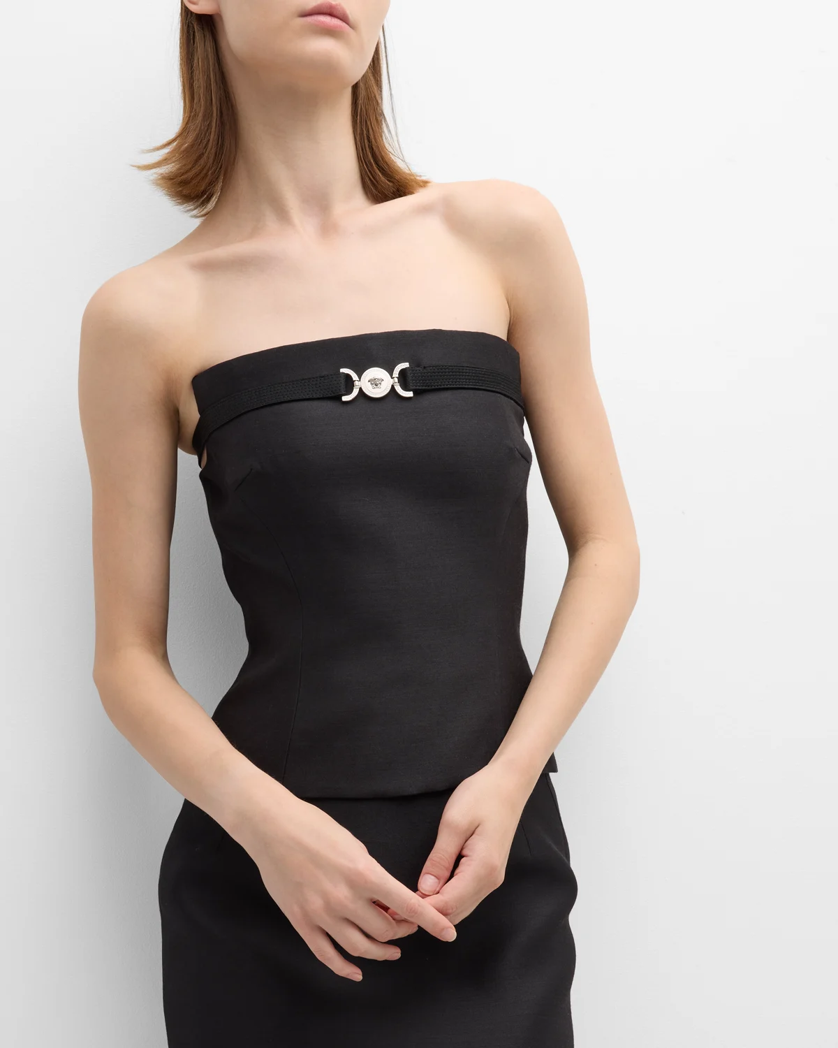 Sculpted Wool-Silk Strapless Bustier Top