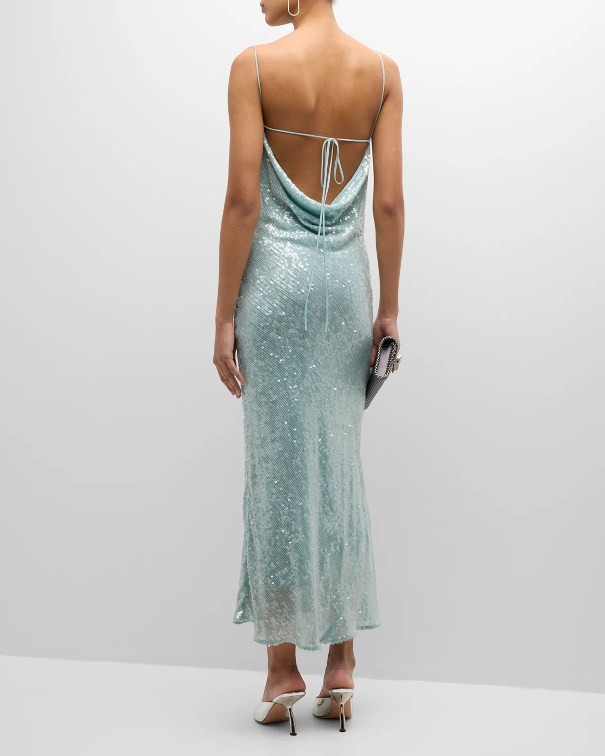 Sequin Viscose Cowl Backless Midi Dress