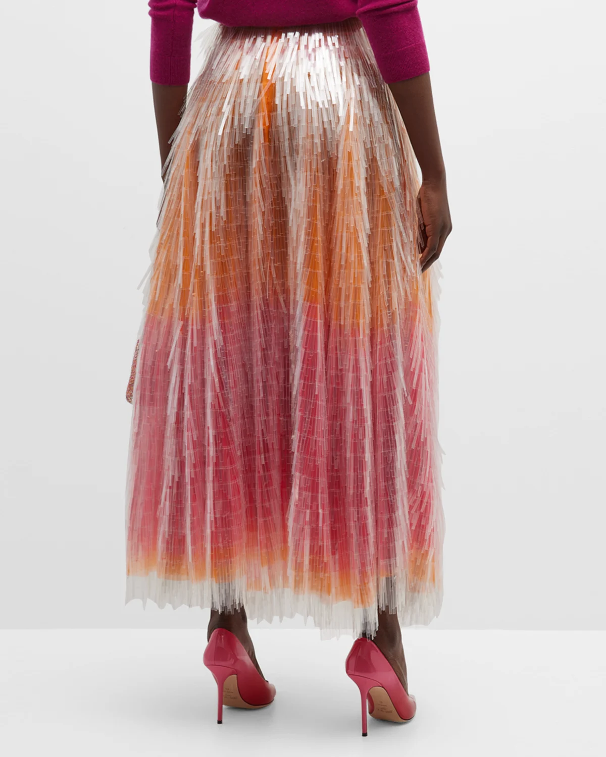 Tiered Fringe Ombre Maxi Skirt