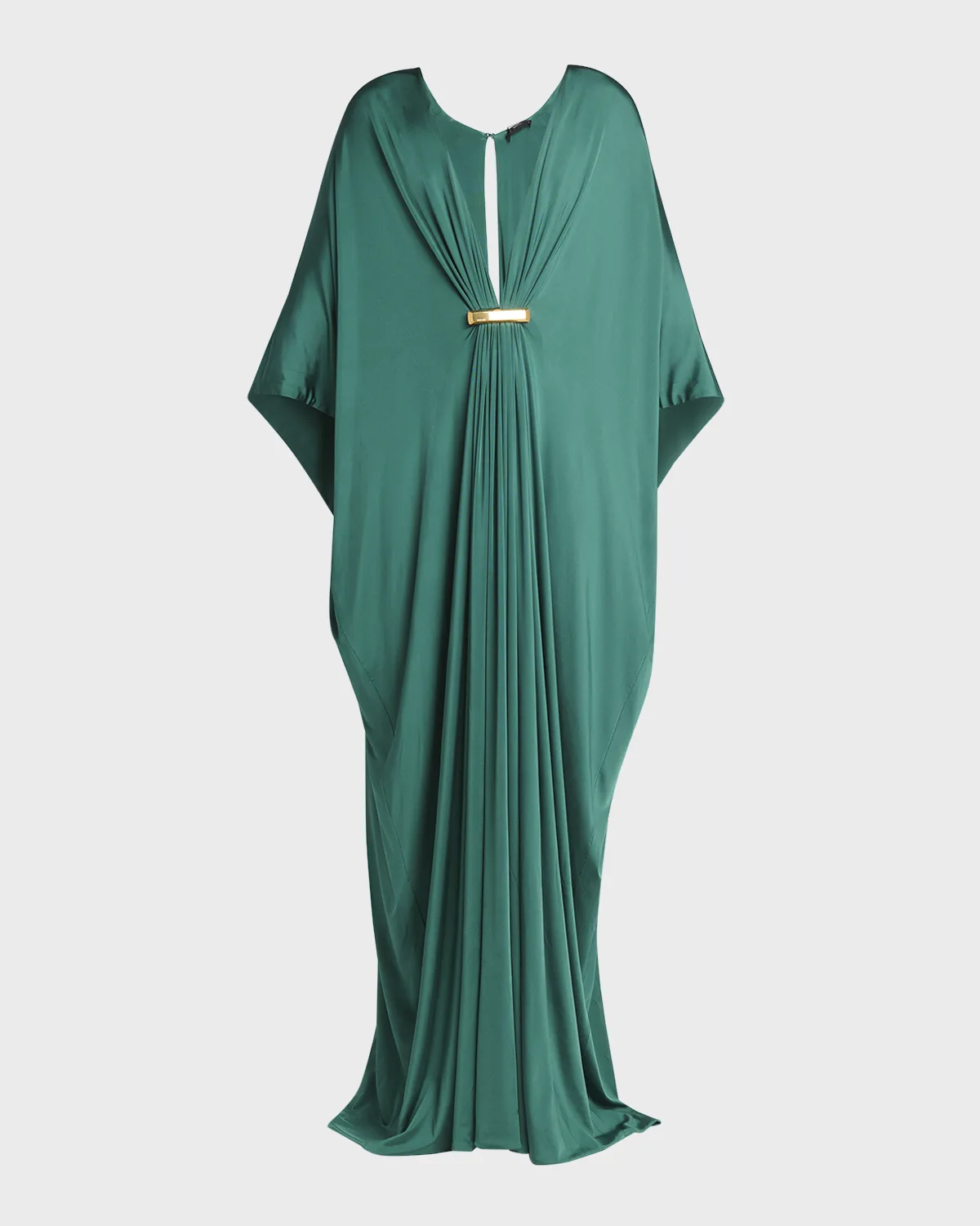 Plunging Satin Stretch Jersey Maxi Kaftan Dress