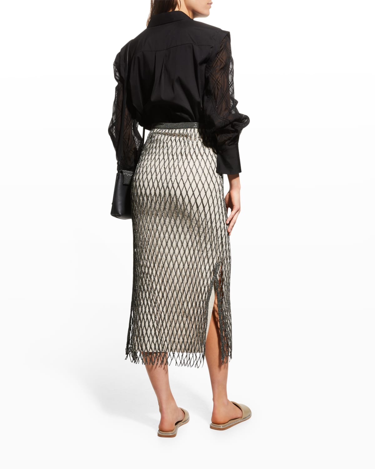 Monili Fishnet Midi Skirt w/ Linen Lining