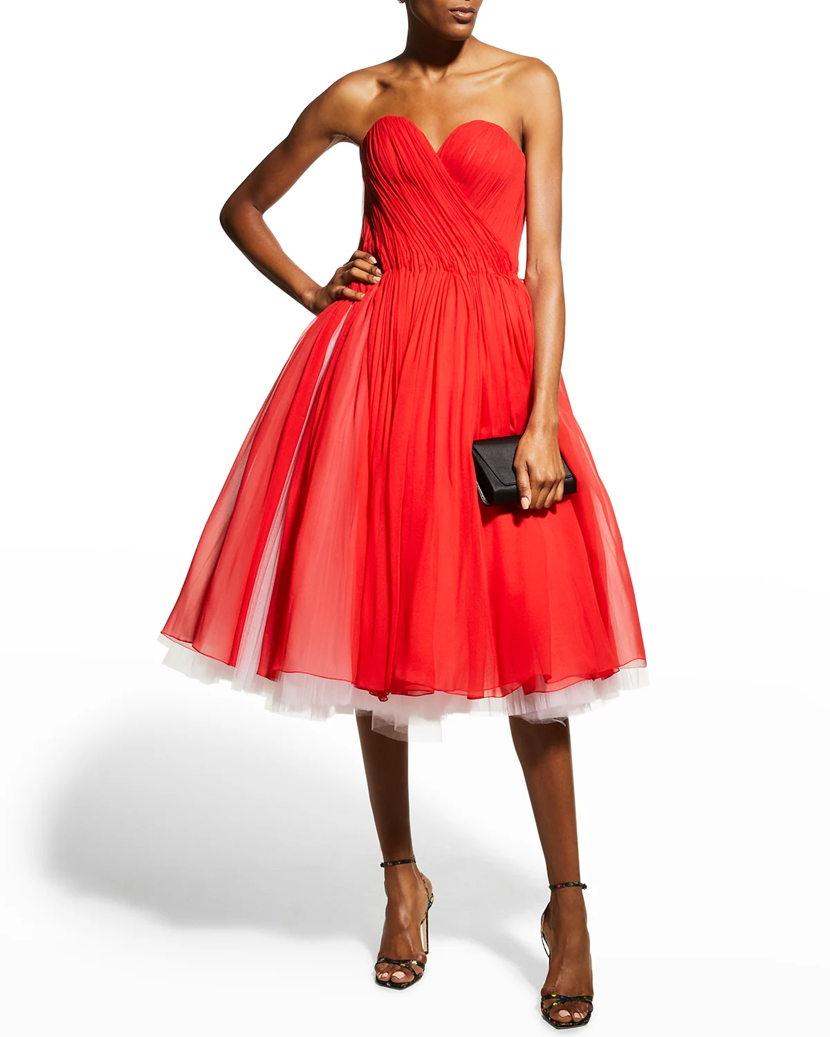 Draped Chiffon Full-Skirt Dress